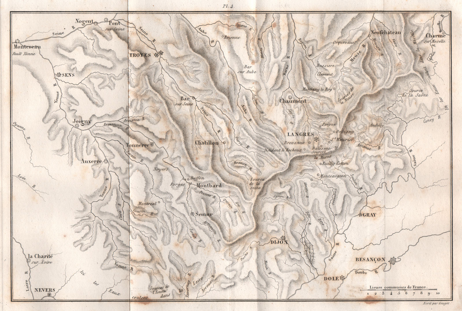 BURGUNDY BOURGOGNE. Langres Dijon Troyes Auxerre Chablis Sens Tonnerre 1837 map